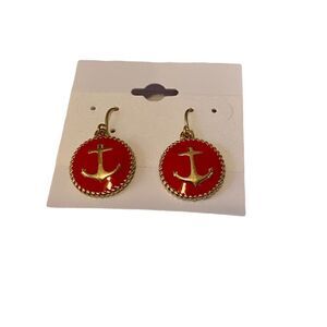 Lucky knot Red & Gold Toned Anchor Button earrings. Perfectly Preppy